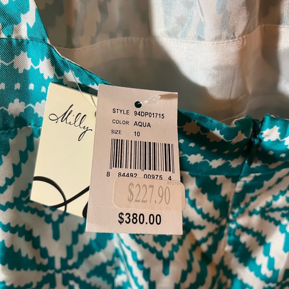 Milly Of New York Silk Dress Backless Chain Halter Sz 10 In Aqua Teal White - Picture 7 of 12